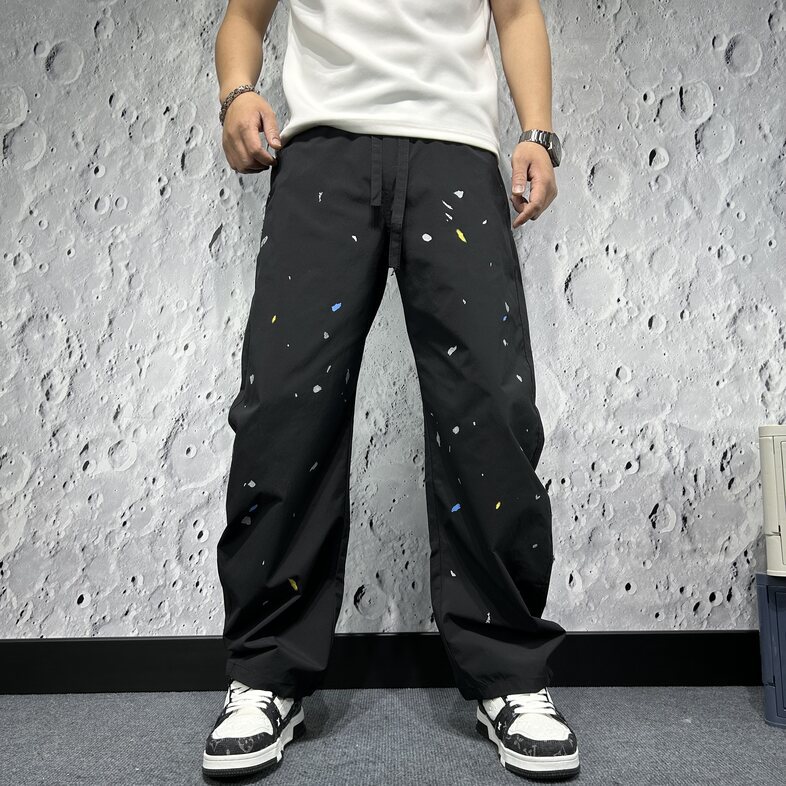 Letní rychleschnoucí pánské kalhoty s dlouhým rukávem, zakřiveným nožem, s postříkáním barvou, rovné a široké nohavice, ležérní pracovní oblečení Beck_voghion.com