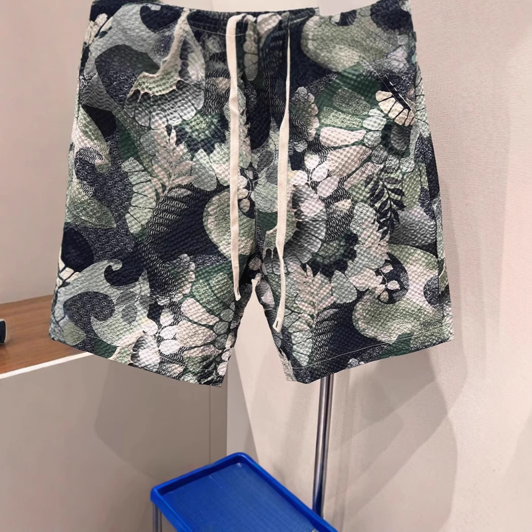 New Summer Thin Men's Casual Printed Quick Drying Beach Shorts Plus Size Straight Leg Five Point Pants_viptrois.com