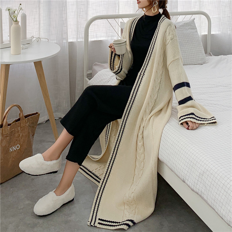 [Factory Homemade] Lazy Style Over-the-Knee Long Thick Line Loose Big Sweater Coat Women's Thick Knitted Cardigan