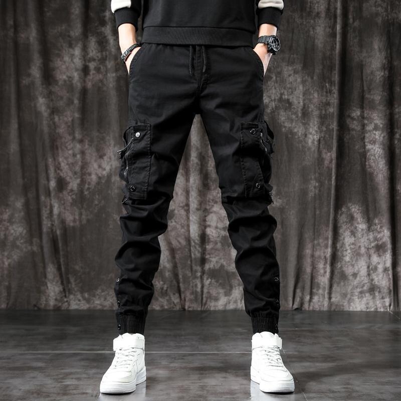 Spring and Summer American Style Trendy Brand Men's Multi-Pocket Crane Pants Slim-Fit Foot-Backed Street Casual Trousers Black Pants