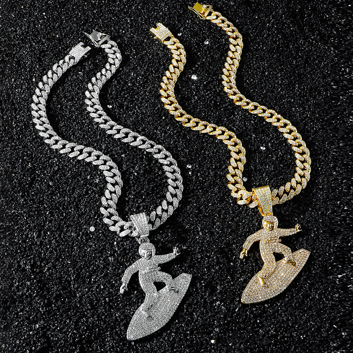 Hip-Hop Retro Skateboard Boy Zinc Alloy Rhinestones Men's Pendant Necklace Men Pendant Necklaces display picture 3