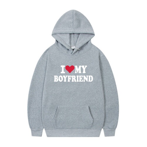 I LOVE MY BOYFRIEND Print Hooded Sweatshirt Sport Top Gothic Spring and Autumn Season Hooded Sweatshirt Long-Sleeve Men