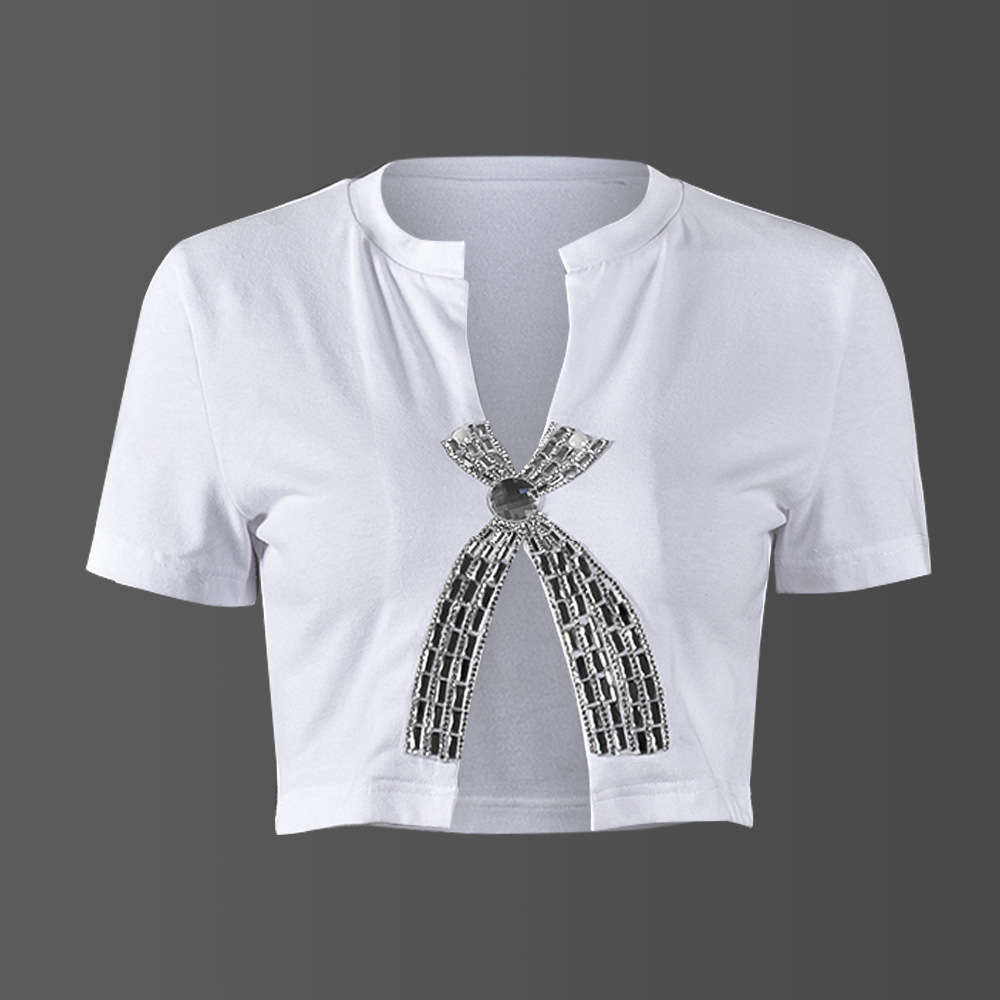 Women's T-shirt Short Sleeve T-Shirts Diamond Streetwear Cross Bow Knot display picture 4