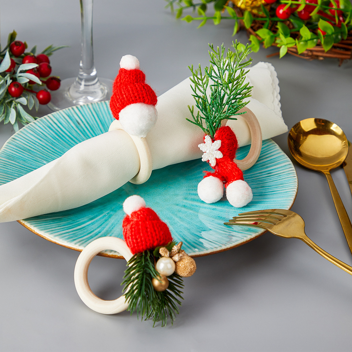Christmas Decorative Napkin Buckle Christmas Table Decorative Napkin Ring Knitted Wool Santa Claus Decorative Napkin Ring