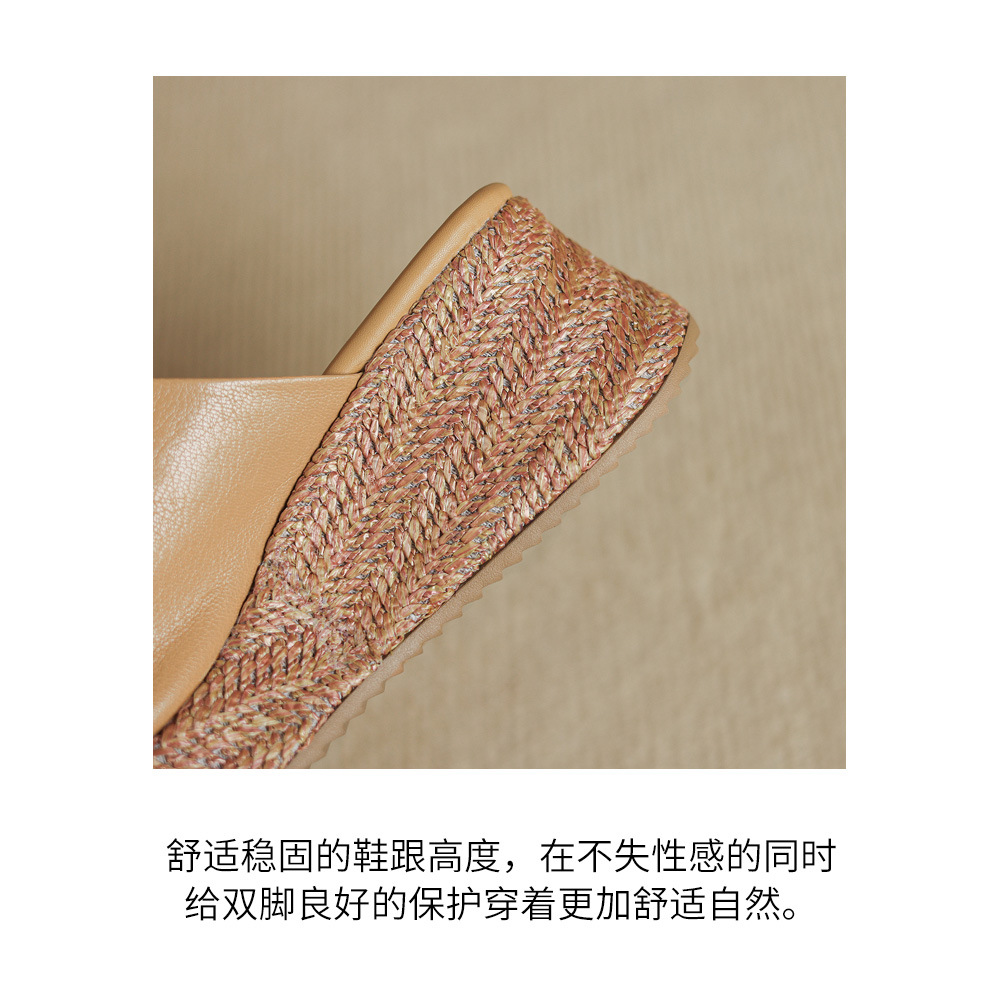 Dép sandal nữ quai ngang đế xuồng bệt gót thấp mũi hở chất liệu da cừu — màu trắng ngà, màu mơ chi tiết 6