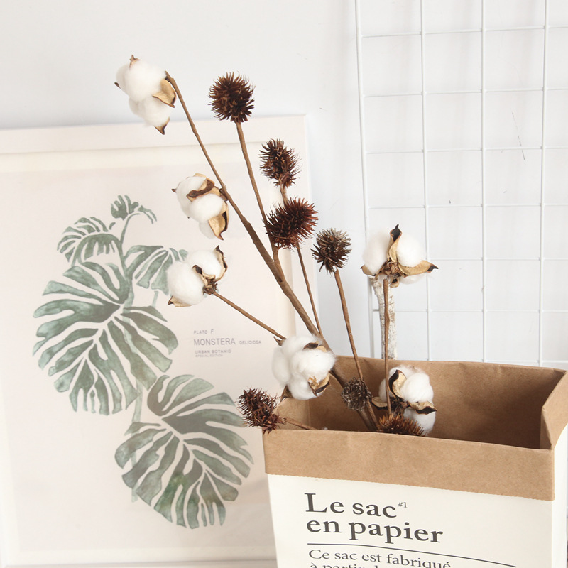 INS風6頭棉花枝仿真花乾花廠家家庭路引花裝飾婚慶牆假花MW61181