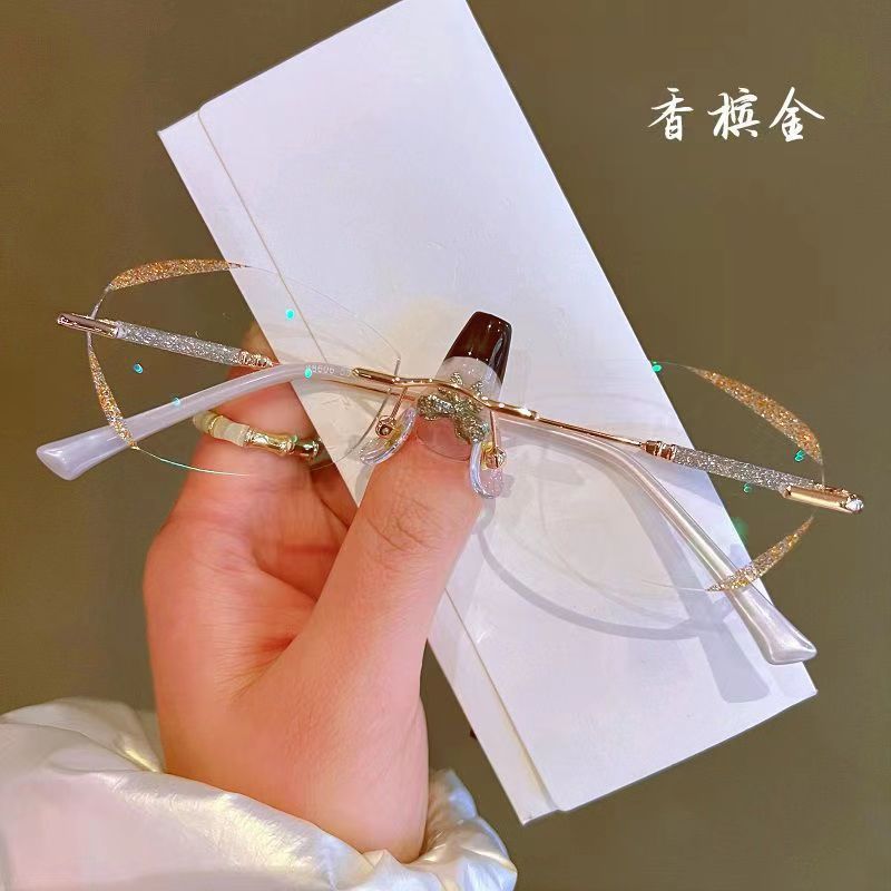 新款切邊星光細閃防藍光老花鏡 同款女士老花鏡無框眼鏡批發