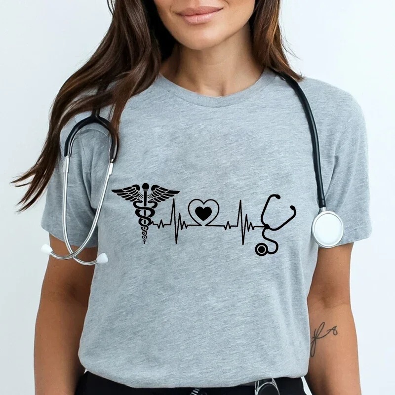 Heartbeat Nurse T-Shirt Women's Clothing Doctor T-Shirt Medical Print T-Shirt Nurse Life T-Shirt Clothing Hospital Work