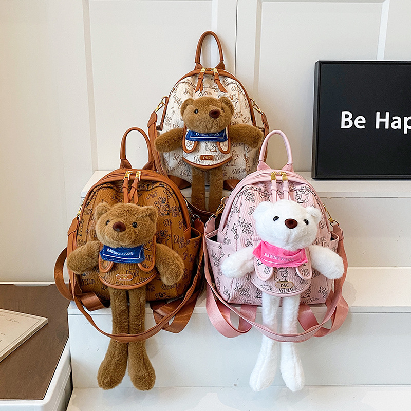 Mochila de mujer de gran capacidad transfronteriza, mochila de oso de peluche tridimensional, mochila de estilo exterior, mochila de estudiantes universitarios, mujer
