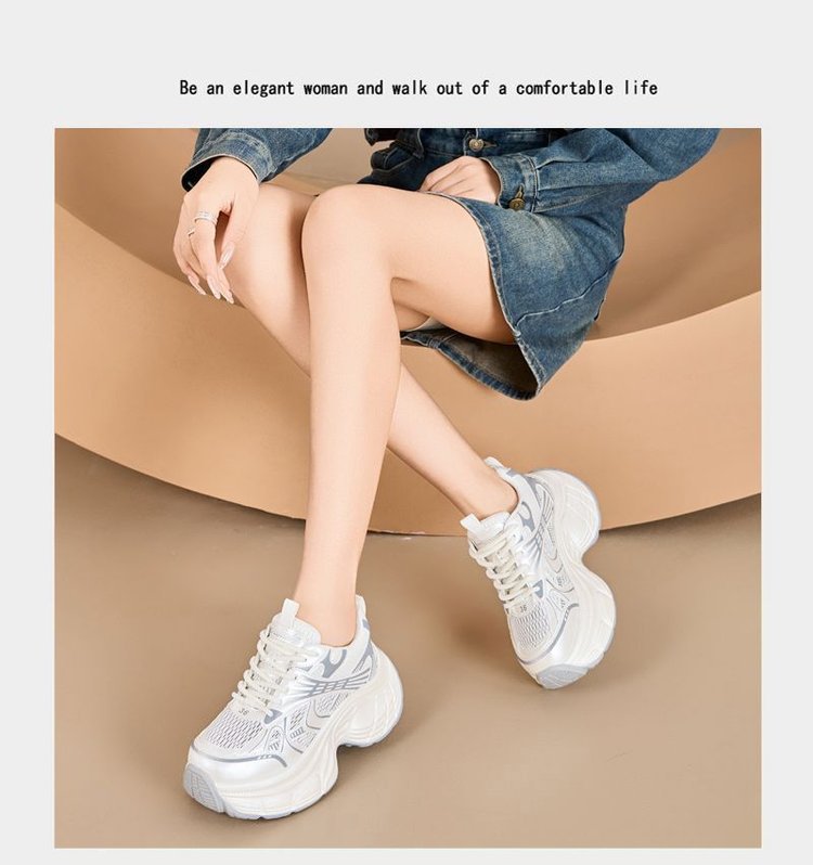 Versatile Women's White Trainers Thick Sole Height Increasing_voghion.com