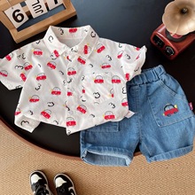 男童夏季童装套装2024新款女宝宝夏装衬衫两件套韩版儿童短袖套装