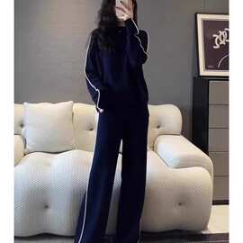 时尚感大码宽松胖休闲运动套装女春秋阔腿裤卫衣显瘦两件套