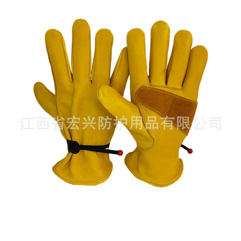 跨境商超防滑防切割A级牛头层电焊搬运驾驶黄色全皮手套