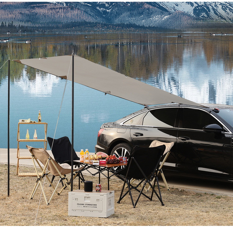 Car Rear Quick-Open Canopy Outdoor Camping Tent Sunshade Canopy Car Side Black Glue Sun Protection Rainproof Silver-Coated Canopy Pole