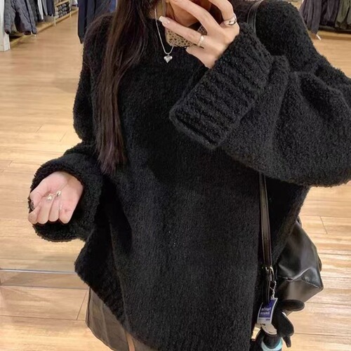 YUNSHU Plush White Salt Circle Knit Soft and Gentle Loose Sweater Autumn/Winter Lazy Style Knit Top for Women