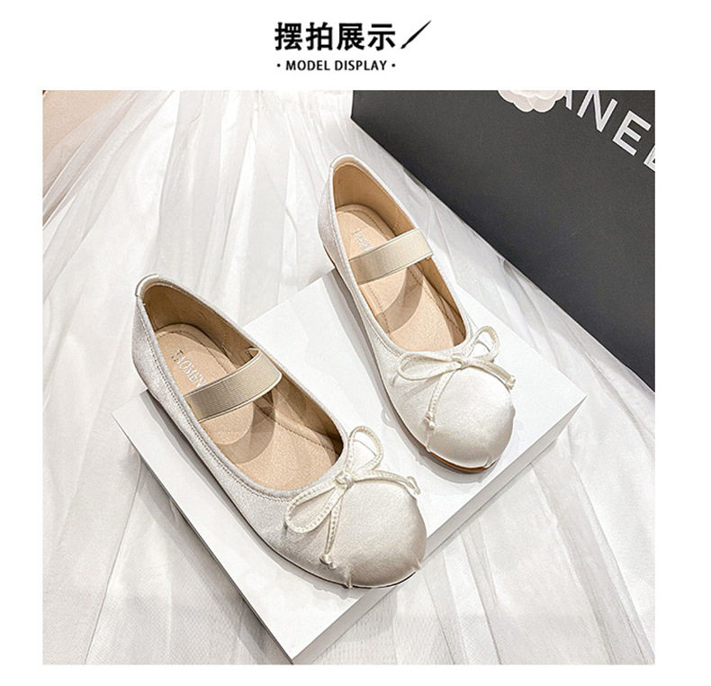 Giày búp bê Mary Jane nữ bằng lụa satin thắt nơ, kiểu giày ba lê Pháp, gót thấp — Hồng lụa, Lụa trắng, Lụa đen, lụa xanh chi tiết 30
