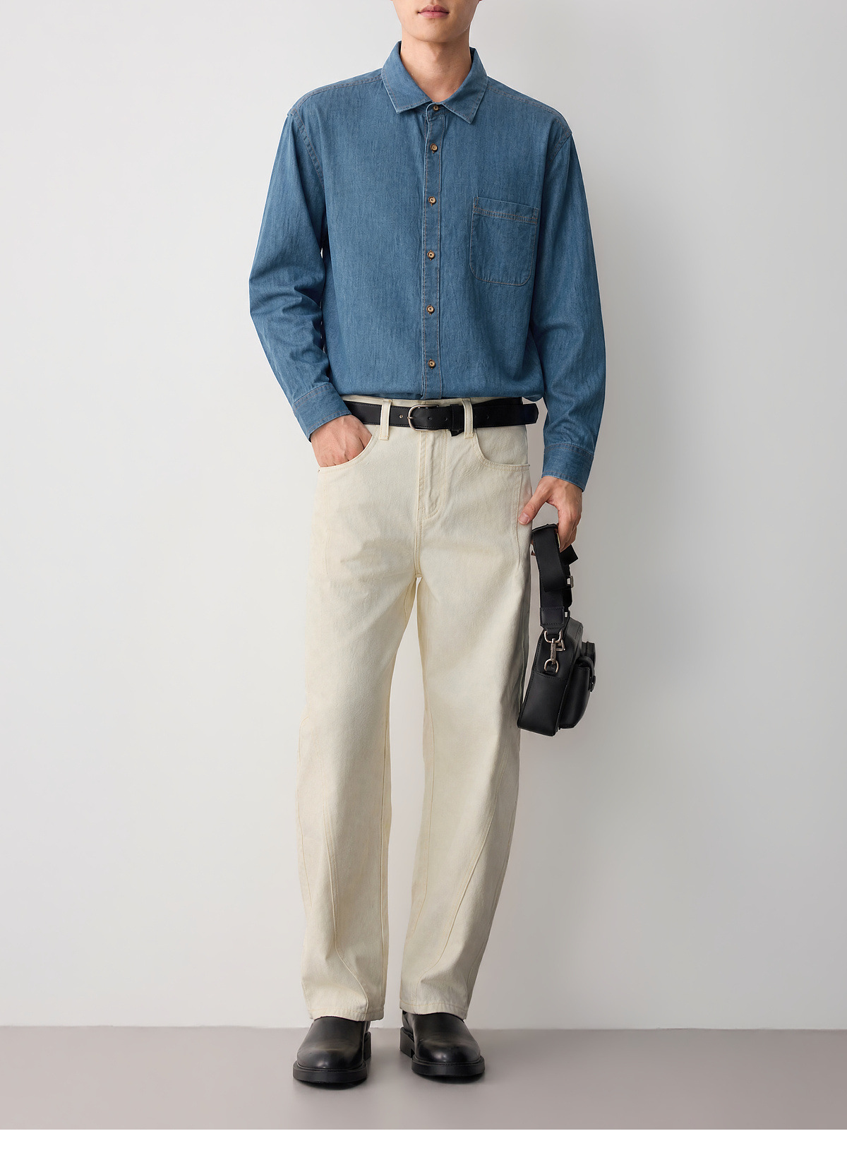 Áo sơ mi denim nam phong cách công sở, chất liệu cotton thoáng mát — màu xanh nhạt chi tiết 26
