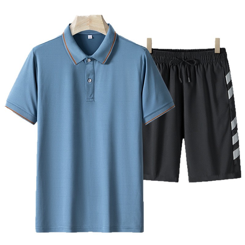 Traje de manga corta de mediana edad para hombre papá de verano seda de hielo pantalones cortos de secado rápido solapa polo ropa deportiva casual de dos piezas