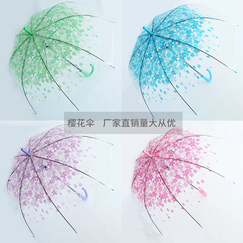 厂家批发枫叶鸟笼伞透明雨伞小小清新公主拱形蘑菇伞樱花伞