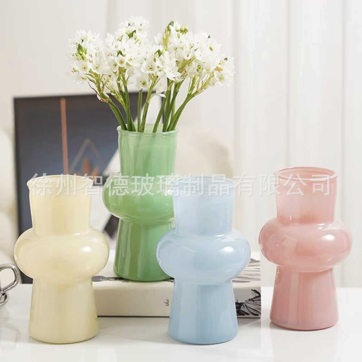 Europa simple in-viento de alto valor de la cara jarrón de vidrio estilo europeo crema de flores decorativas de escritorio de la sala de estar