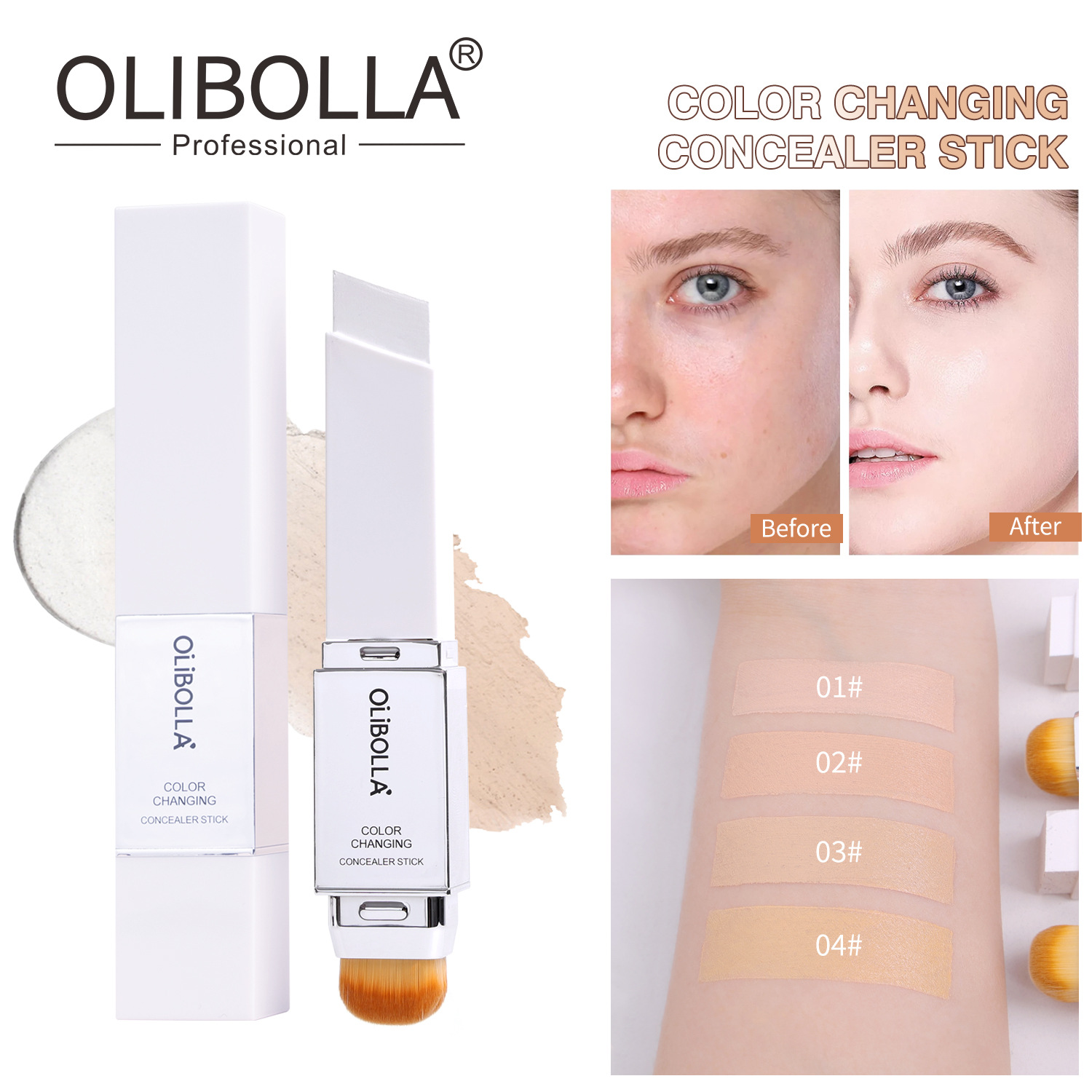 La explosión transfronteriza OLIBOLLA varilla de base de cambio de color caliente con dos cabezas 2 en 1 crema de base anti pegajosa para brillo de la piel