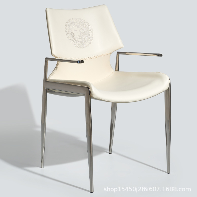 Italian Light Luxury Dining Chair Simple Modern Household High-end Stainless Steel Restaurant Hotel Chair Sales Department Negotiation Armchair