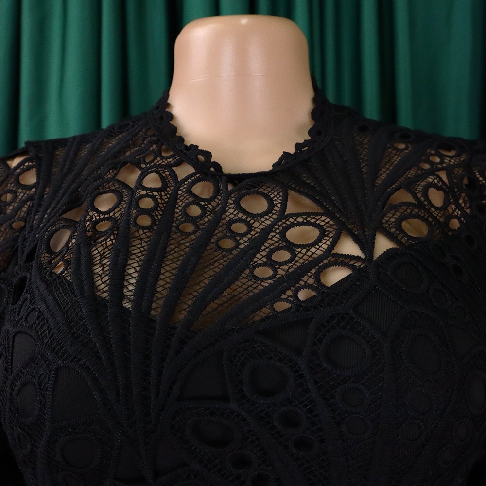 Women's Lace Hook Dress Hollow Pleated Stitching New Clothing_ecoleips.com