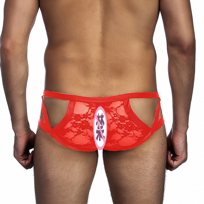 Europa y América más tamaño sexy Lencería charol hombres sexy ropa interior imitación cuero encaje costura cintura baja hueco MP052