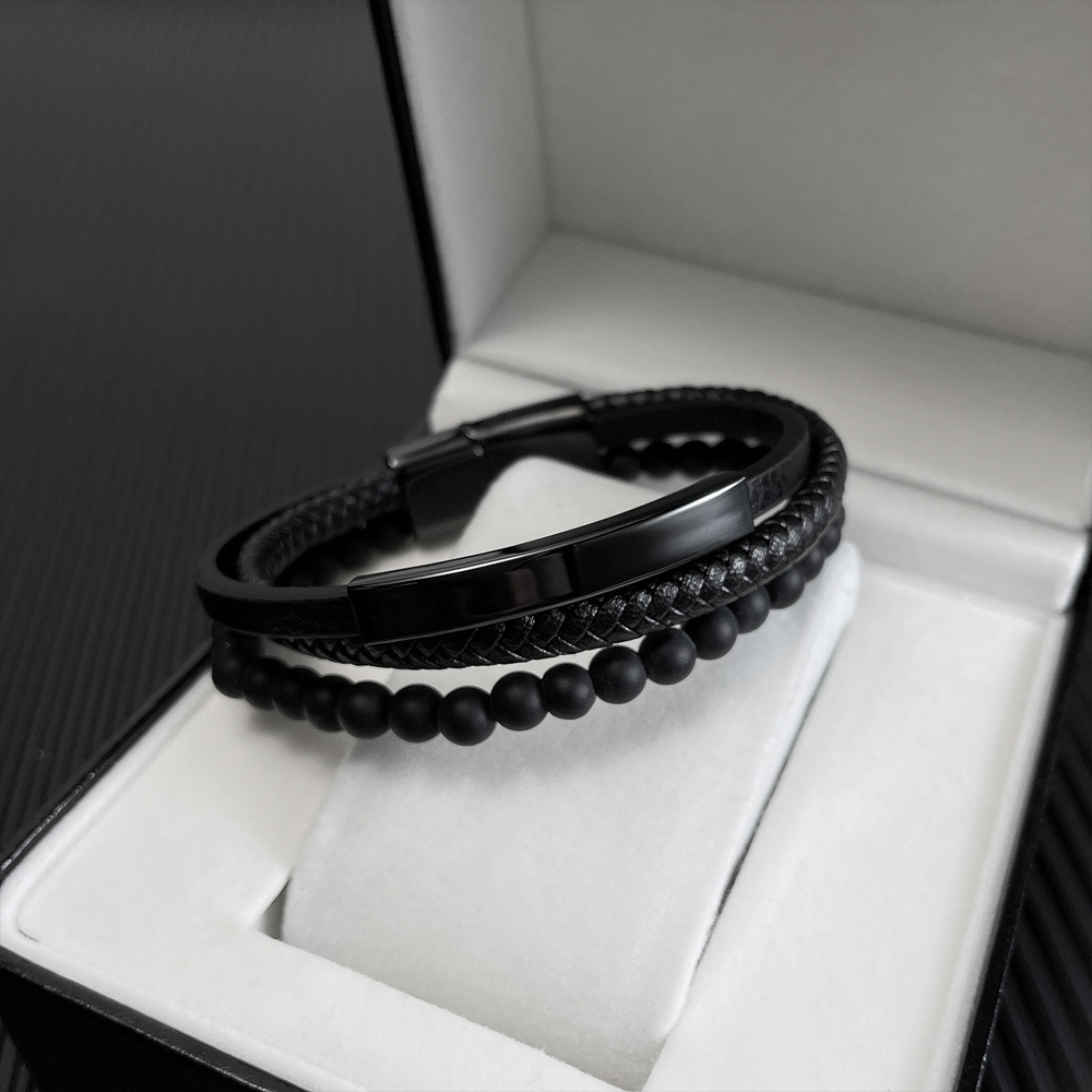 1 Piece Quantity Simple Style Geometric 304 Stainless Steel Pu Leather Irregular Plating Men's Bracelets Men Cord & Leather Bracelets