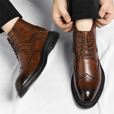 Мужские модные кожаные туфли с высоким берцем в деловом стиле, короткие ботинки, деловая мужская обувь, модные туфли броги в стиле ретро, цельная мужская обувь большого размера, Прямая поставка