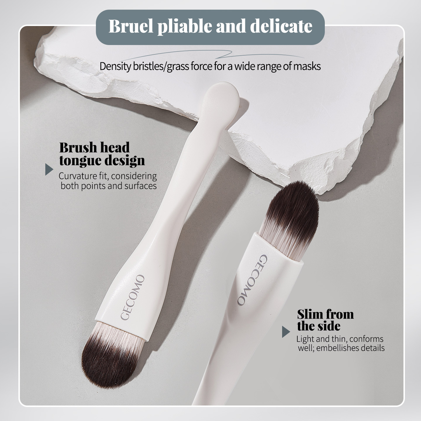 GECOMO cepillo de doble cabeza en forma de lengua de doble propósito cepillo de base de polvo no comer cepillo de pelo suave herramientas especiales de maquillaje al por mayor