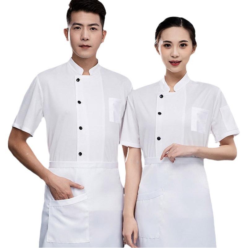 Cuerpo completo malla transpirable chef ropa de trabajo manga corta hombres verano fino hielo seda fresco comedor olla caliente trasero cocina ropa de trabajo