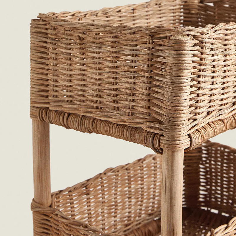 Estantes de almacenamiento de caña de estilo rural personalizados estantes de almacenamiento de juguetes de artículos diversos tejidos a mano de madera maciza cesta de almacenamiento multicapa