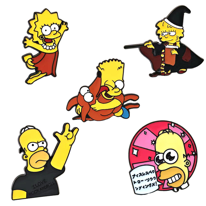 Classic Cartoon Animation the Simpsons Brooch Funny Bart Hume Oil Dripping Badge Pin Clothing Decoration