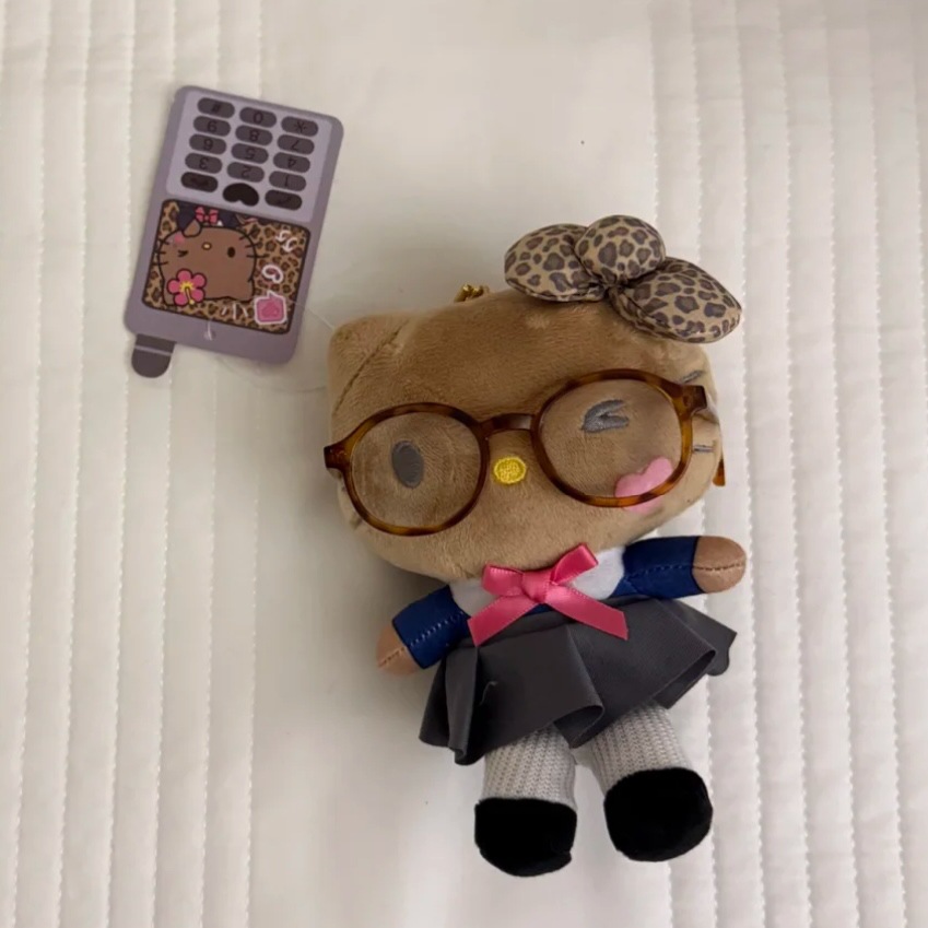 블랙 가죽 헤이세이 키티 레오파드 프린트 안경