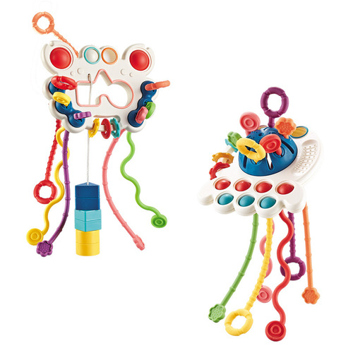 Baby intelligence development fun finger pulling toy, can be pressed and bitten, early education octopus pulling and playing toy