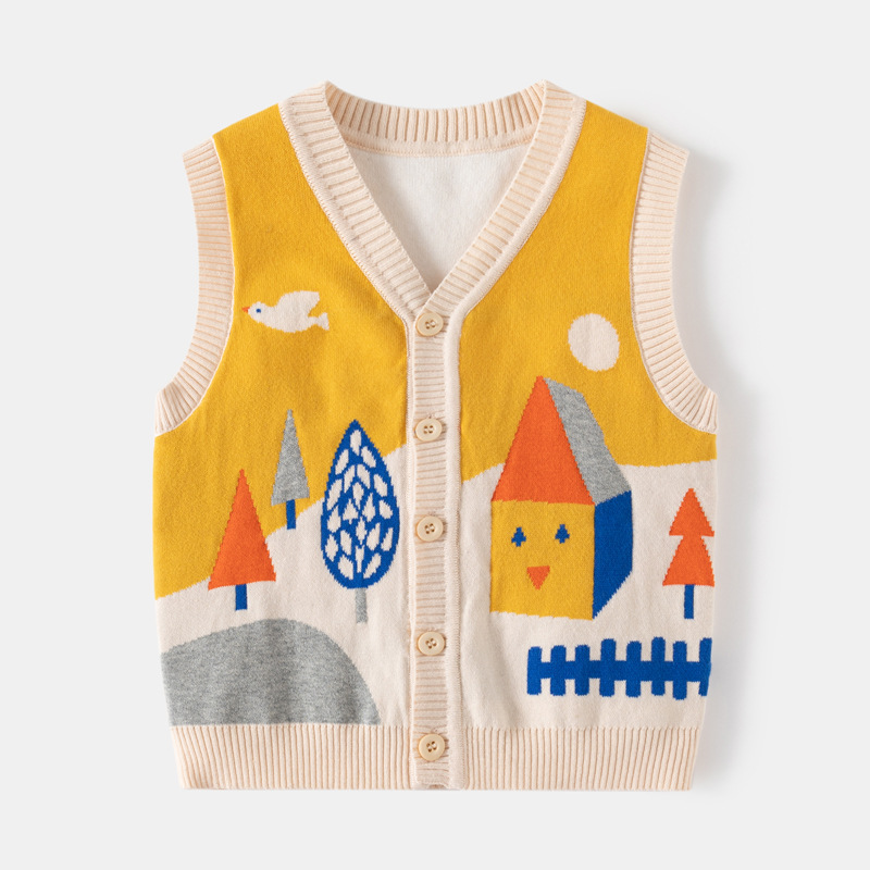 Chaleco con cuello en v para niños de algodón fino unisex_voghion.com