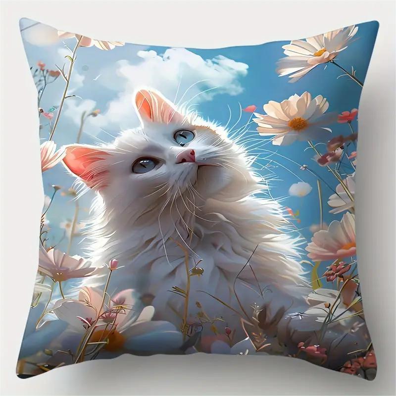 80g Weight Pillow Cases Home Textiles & Decor Type Polyester Material Cat Pattern Cute Style Cute Cat Polyester Pillow Cases Couch & Sofa Decor 8