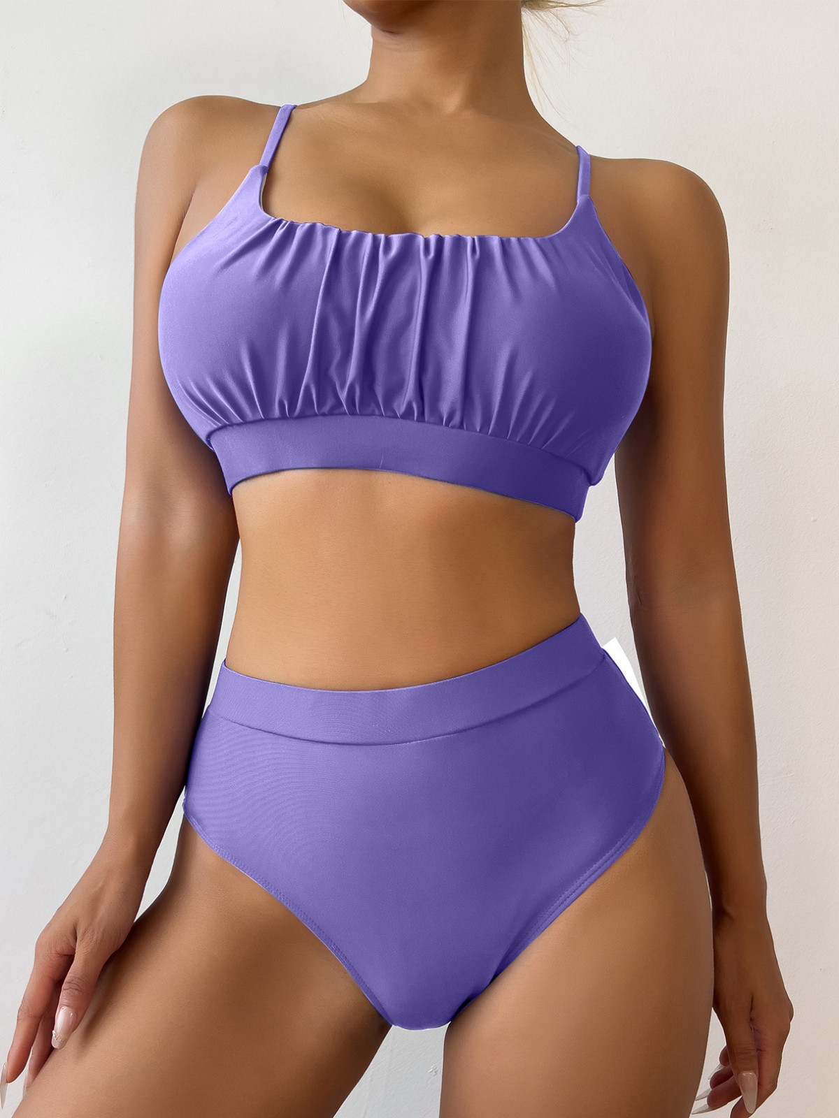 Bikini de Dos Piezas de Talle Alto de Poliéster de Alta Elasticidad para Natación image 5