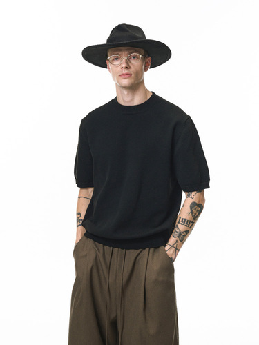 Jie Zhan Men'swear | Old Money Wool Knit T-Shirt 25 Autumn New Arrival Trend Brand Loose Warm Knit Short Sleeve Round Neck Sweater