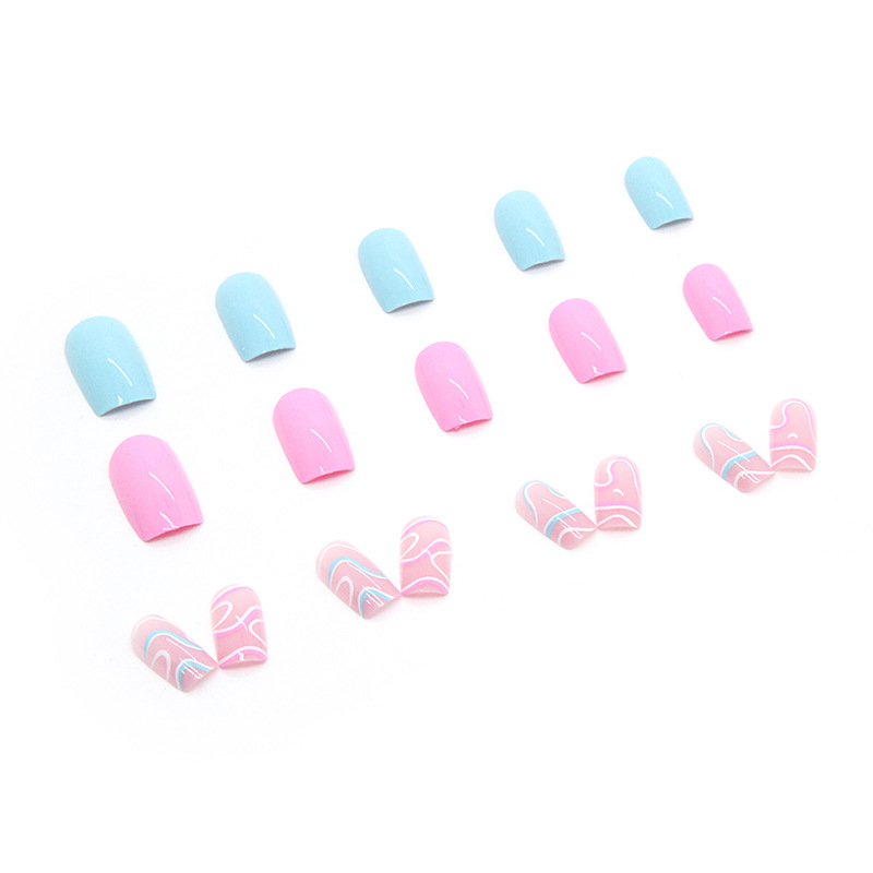 Wearing armor, flat bottom, medium length, fake nails, dual color mandarin duck ripple patchwork patches, Instagram_voghion.com