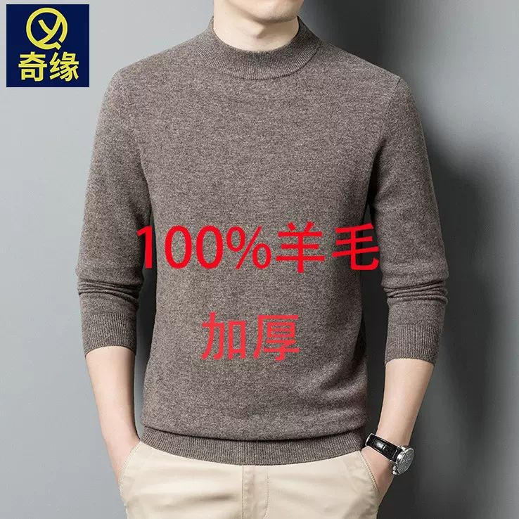 500克纯羊毛男士羊毛衫加厚秋冬季半高领保暖纯色打底针织毛衣男