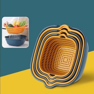 Vegetable Washing Basin Drain Basket Kitchen Multi-Functional Fruit Plate Double-Layer Vegetable Basket Plastic Vegetable Basket Vegetable Washing Basket