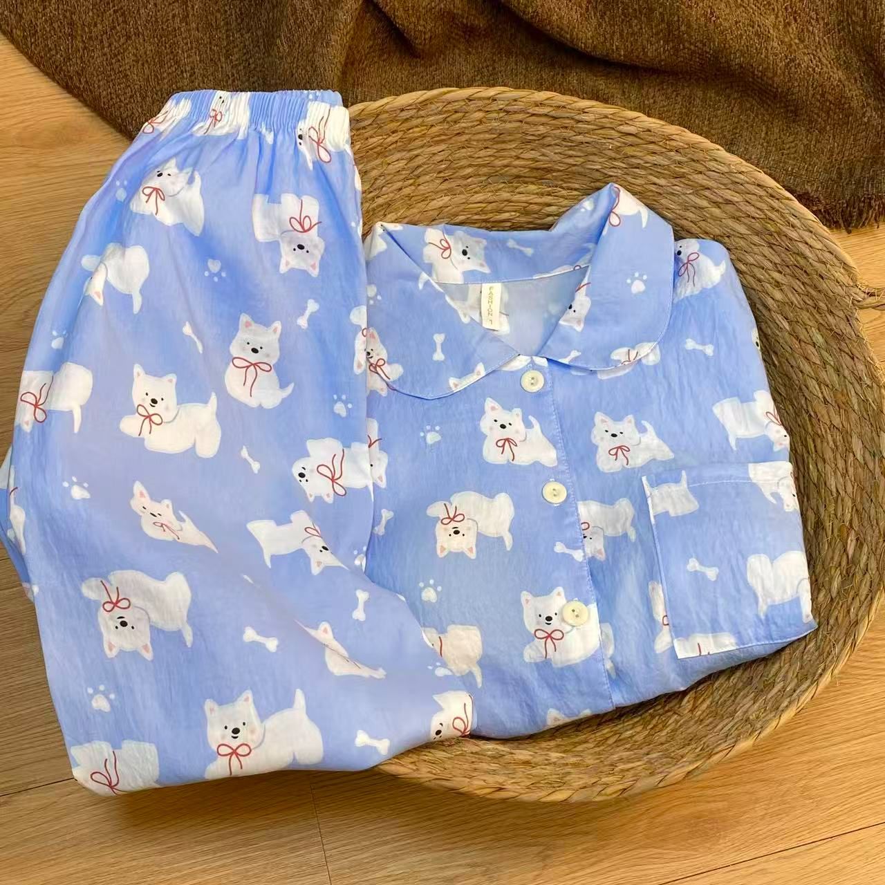 Al por mayor transfronterizo explosión con cojín de pecho primavera y otoño dulce nubes algodón pantalones de manga larga pijamas de niñas estudiantes set de ropa para el hogar