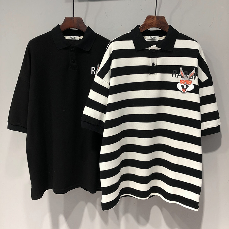 Mickey Striped Short-sleeved T-shirt Women's Summer European Brand T-shirt plus size Sports Casual Mid-length Polo Shirt Top