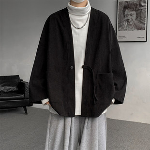 Chinese Style Cardigan Corduroy Robe Men's Spring and Summer Retro Lazy Style Loose Coat New Chinese Style Hanfu