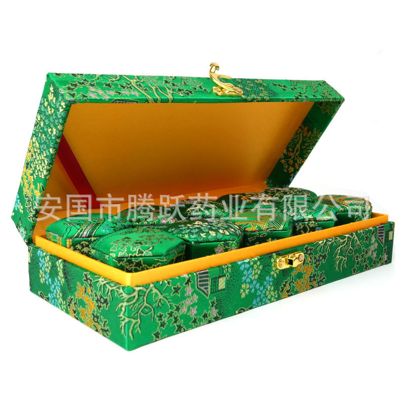 Hexagonal Brocade Gift Box Green Satin Empty Jewelry Display Case 2 Pack 5.5cm overview