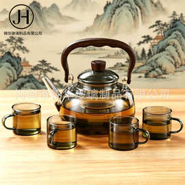 现货批发煮茶玻璃壶日式极简木柄提梁壶明火点陶壶两用煮茶烧水壶