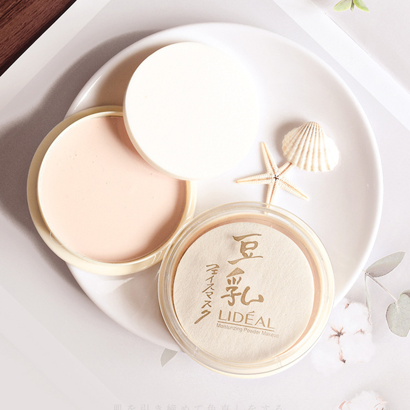 Lingdian pastel de leche en polvo de soja para mujeres estudiantes maquillaje ligero barato de larga duración de la piel pulida pastel blanco invisible poro húmedo y seco de doble uso