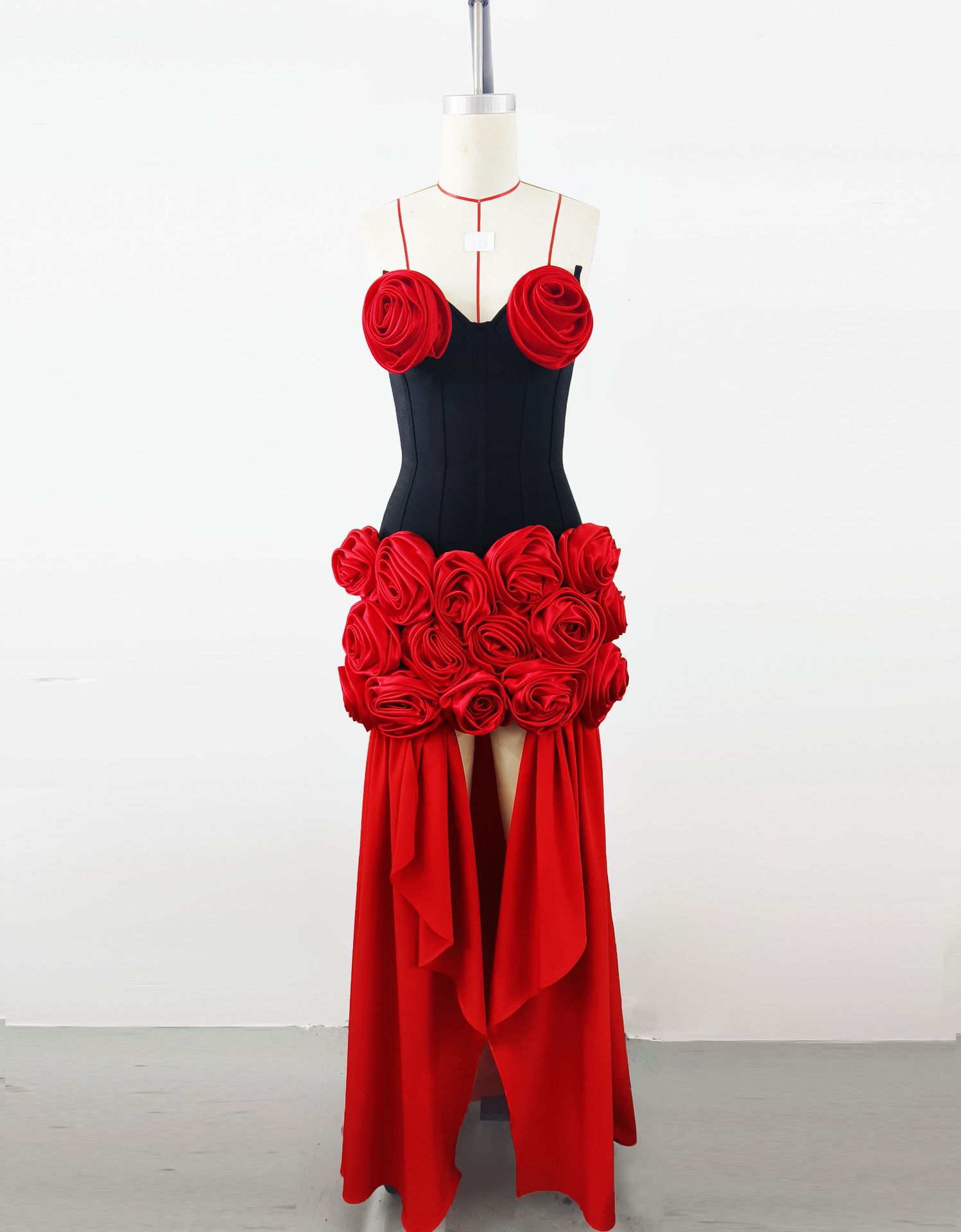 Comercio exterior de Europa y América ropa de mujer negra y roja caliente estilo de fiesta de Navidad vestido de noche reunión anual gran dama alta sensación vestido vendaje image 7
